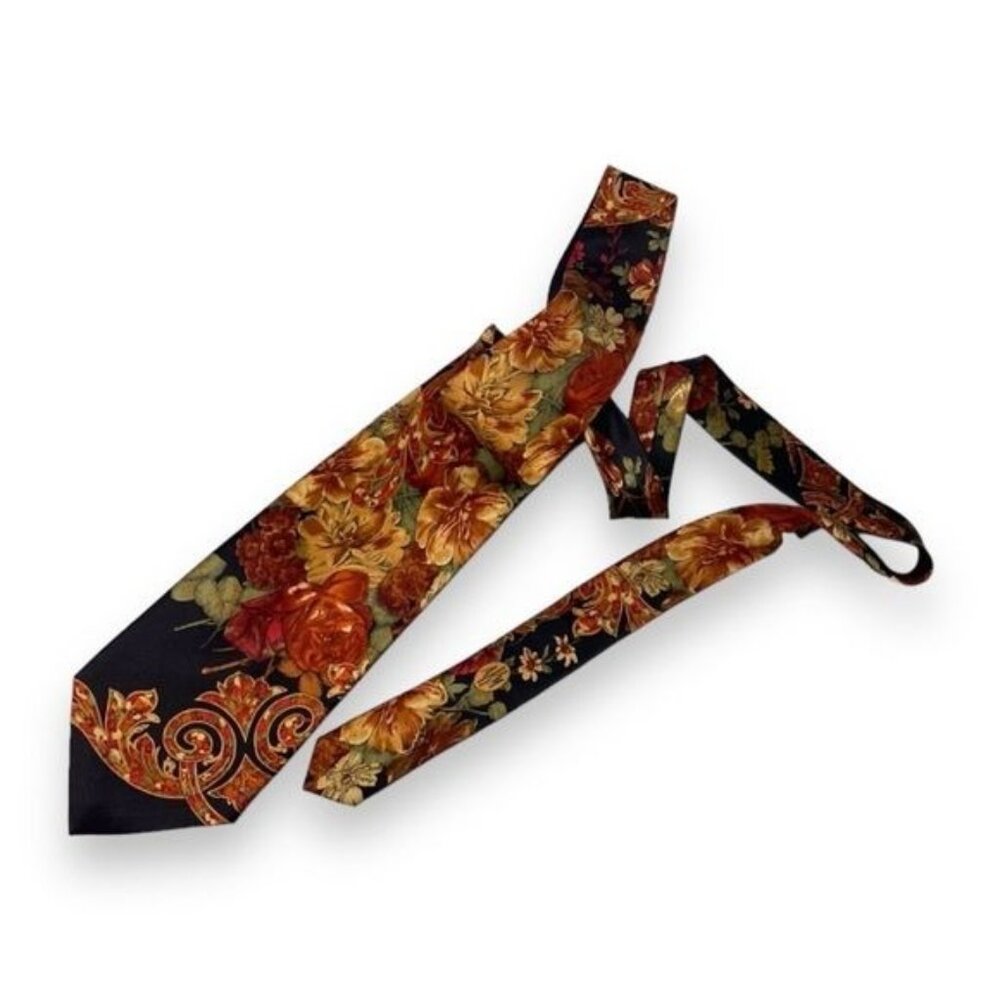 VTG Anne Klein (AKM) Mens Floral Necktie, Black Floral